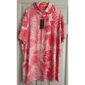 Pins And Aces Polo Shirt Mens XL Pink White Floral Hawaiian Tropic New With Tags